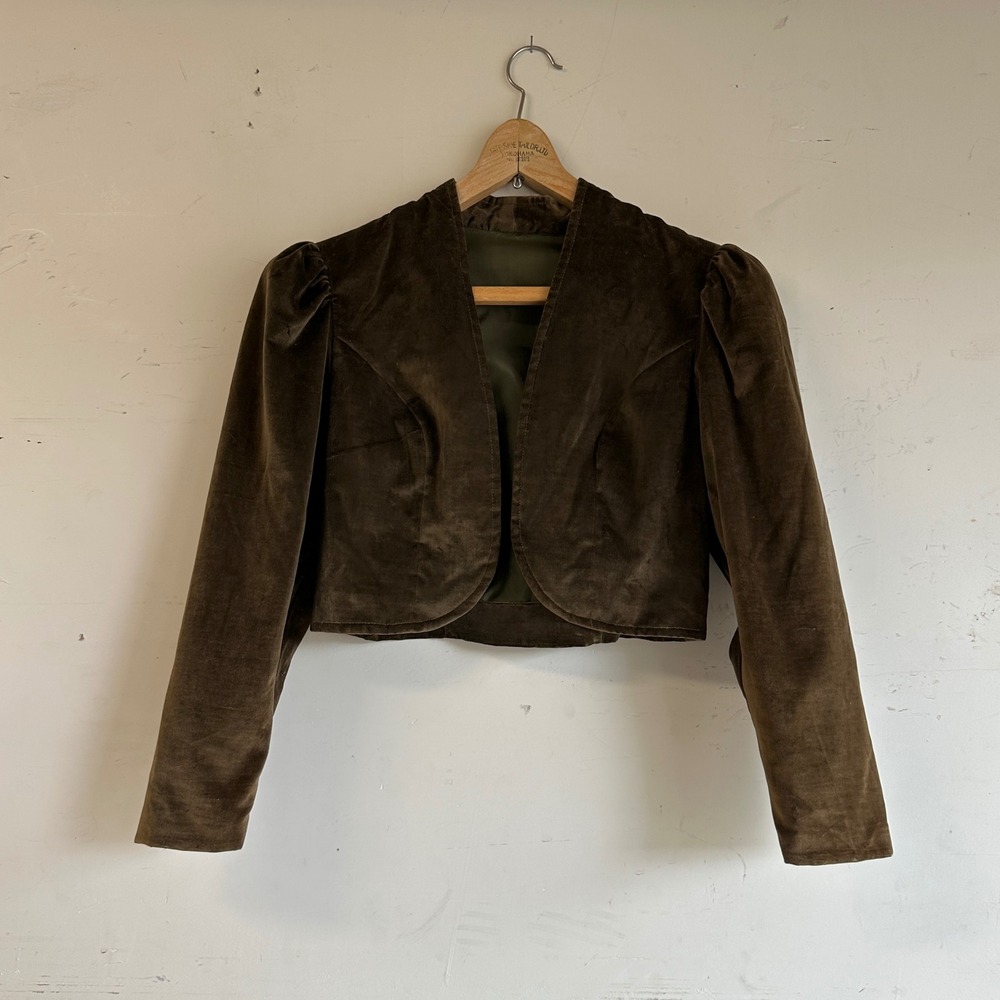 Vintage 70s 80s green velvet bolero shrug cropped jacket